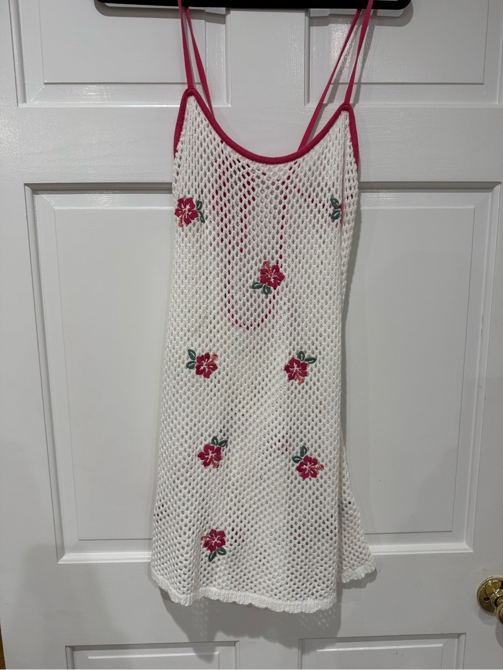 Hollister White Crochet Slip Dress with Pink Floral Accents
